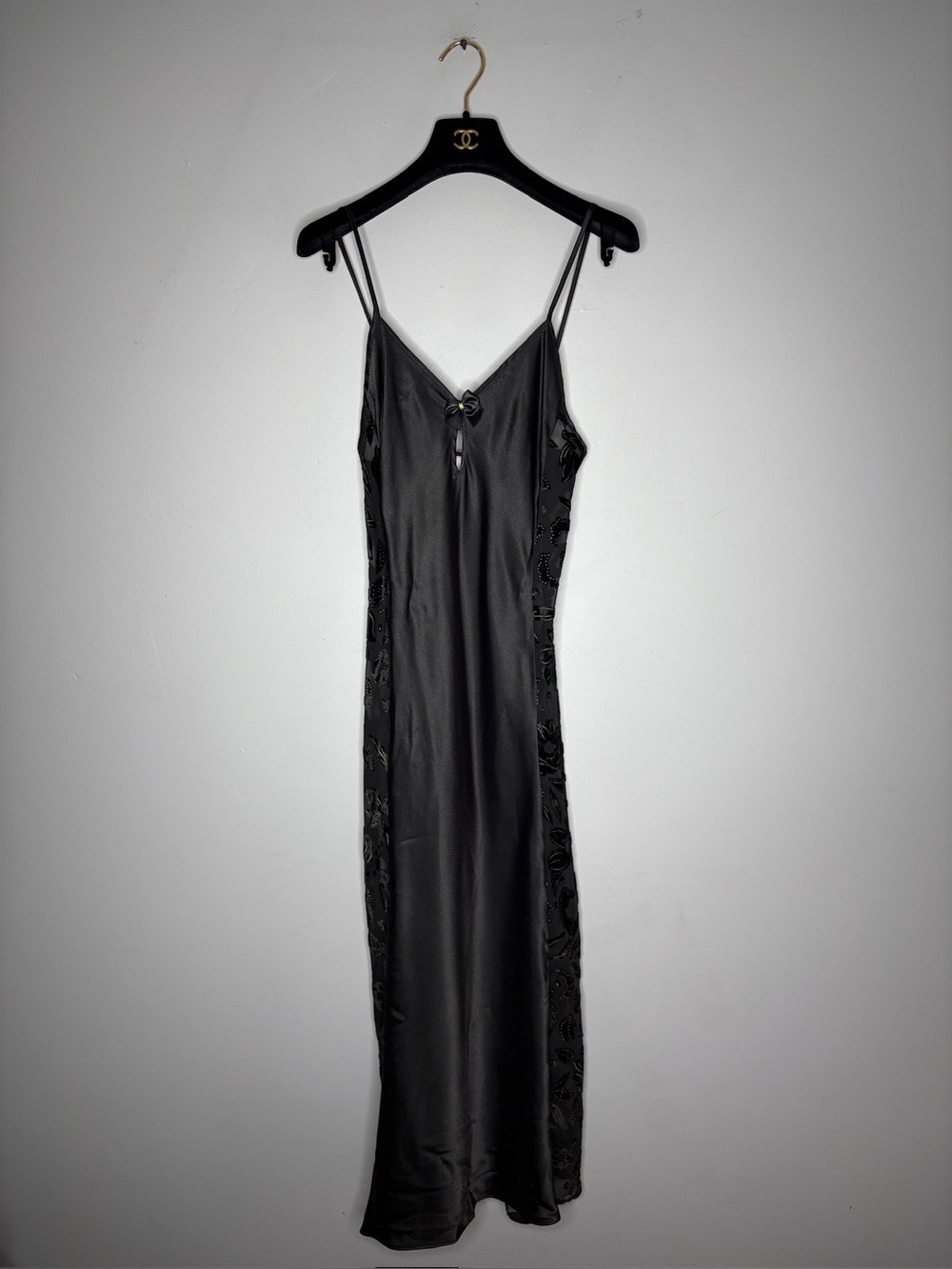 VALENTINO Black Velvet Spaghetti Strap Slip Dress Maxi Size 2XS Petite